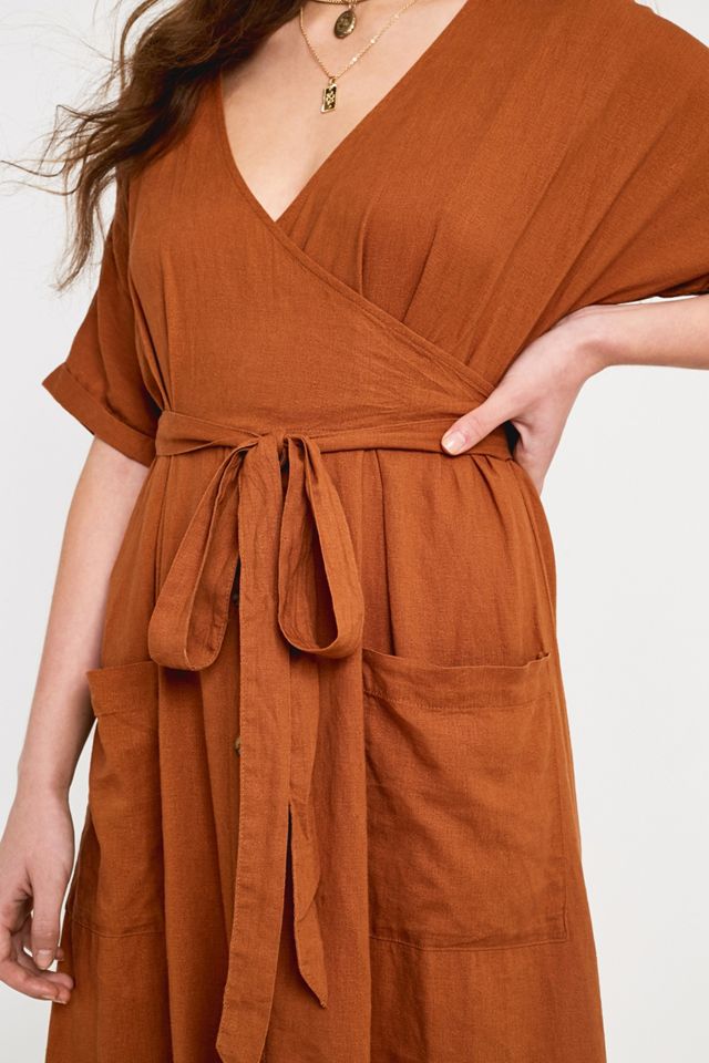 UO- Robe midi Isabelle en lin fauve  #3