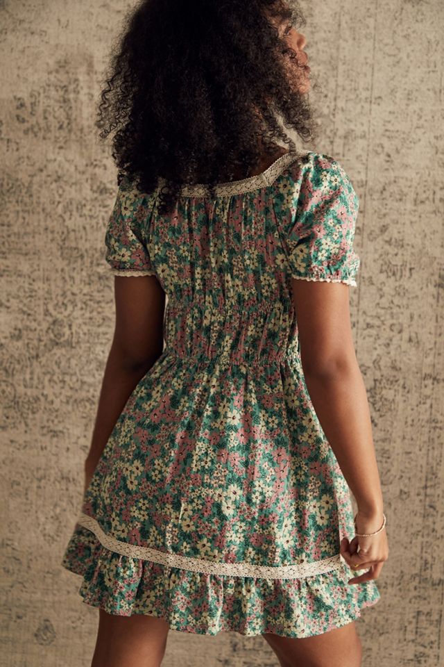 UO Alice Green Floral Mini Dress | Urban Outfitters UK