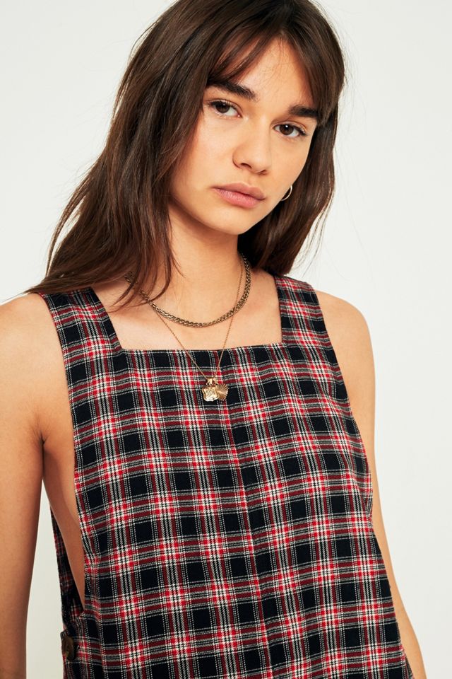 UO Red Checked Pinafore Dress | Urban Outfitters UK