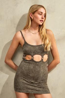 UO Lia O-Ring Cut-Out Mini Dress - Grey S at Urban Outfitters