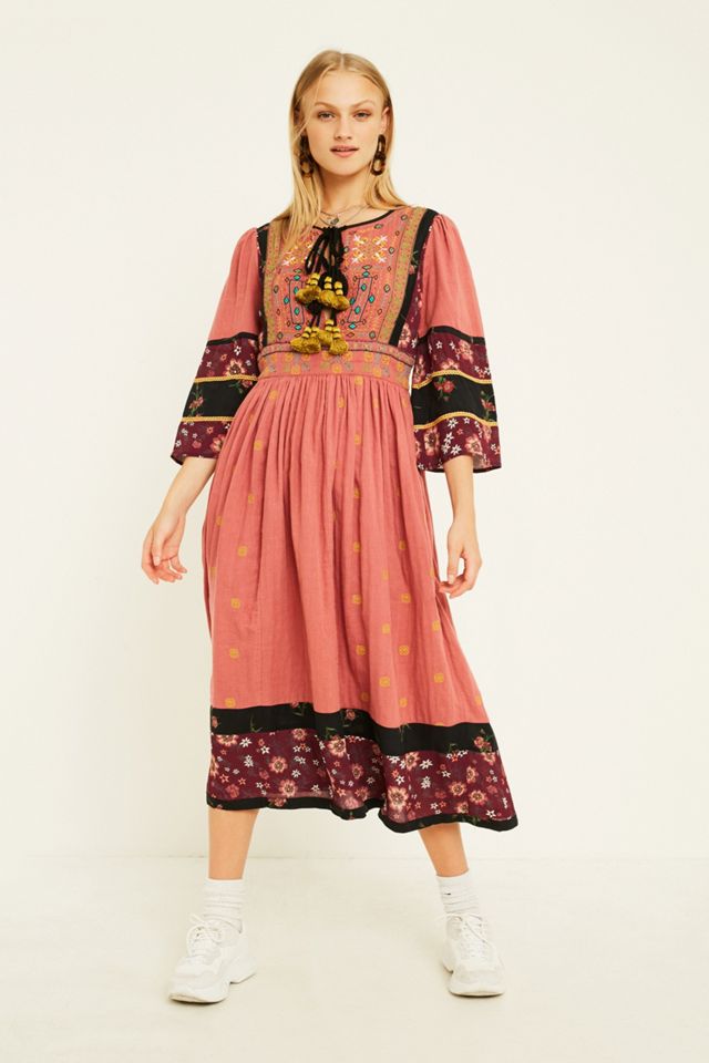 patchwork midi dress urban outfitters Urban Outfitters Premium Patchwork Midi Dress