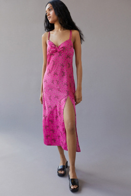Image of UO Samira Fuchsia Butterfly Midi Slip Dress