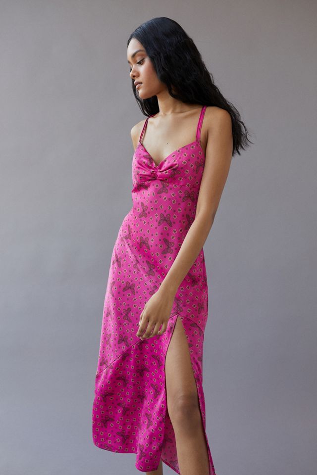 UO Samira Fucsia Farfalla Midi Slip Dress  #3