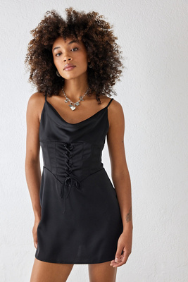 black corset slip dress