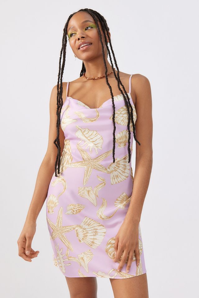 princess polly baby blue dress ASOS LUXE beach slip drape maxi dress with shell trim in pink placement  print main image 0