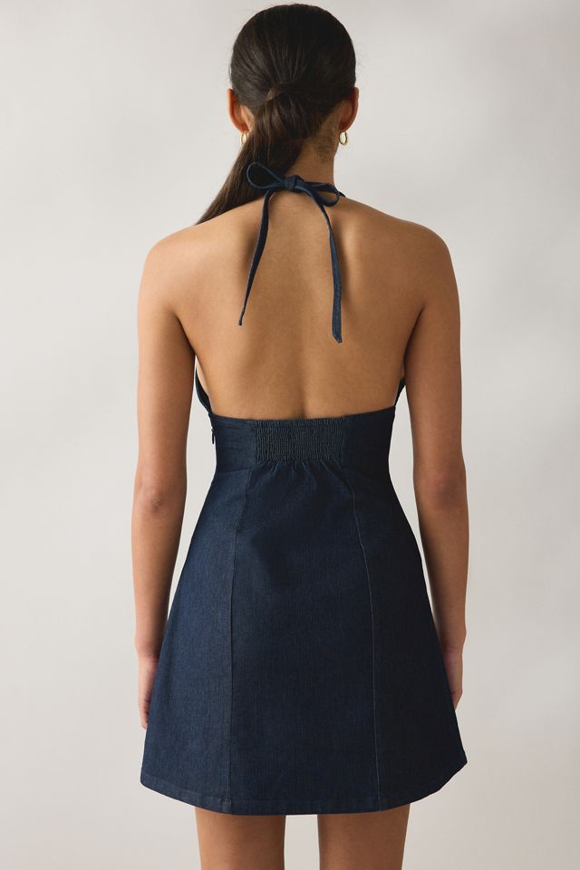 Kimchi Blue Flowerbeds Halter Denim Mini Dress
