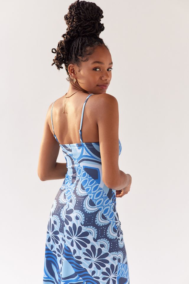 UO Solana Spliced Stripe Printed Split-Hem Midi Dress #3