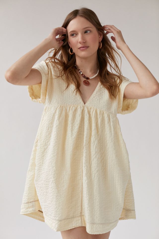 UO Serendipity Cream Linen Babydoll Dress Urban Outfitters UK