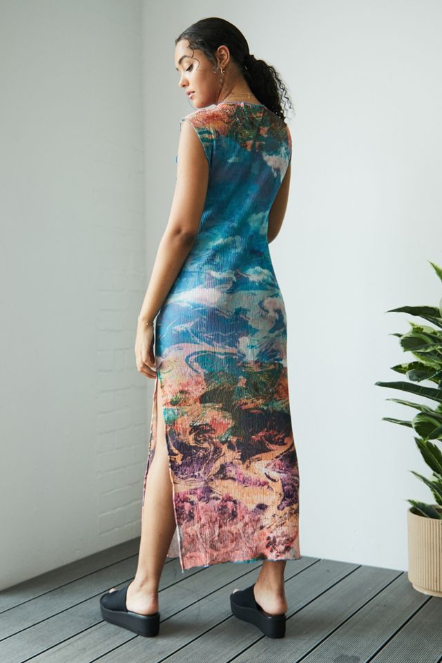 urban outfitters blue mesh dress UO Blue Flower Mesh Maxi Dress