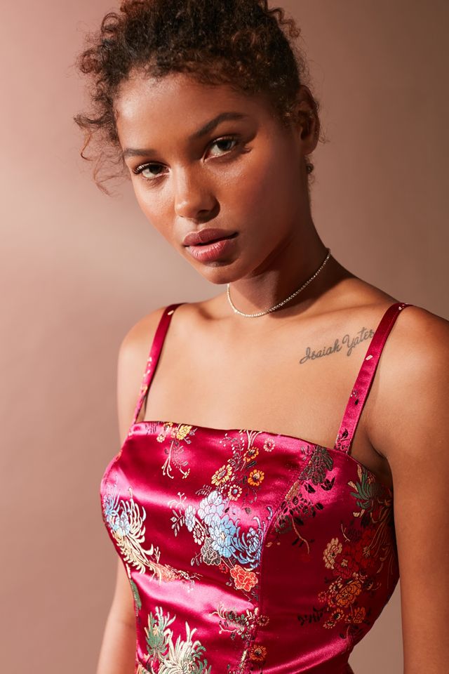 UO Waterlily Pink Jacquard Straight-Neck Dress #3