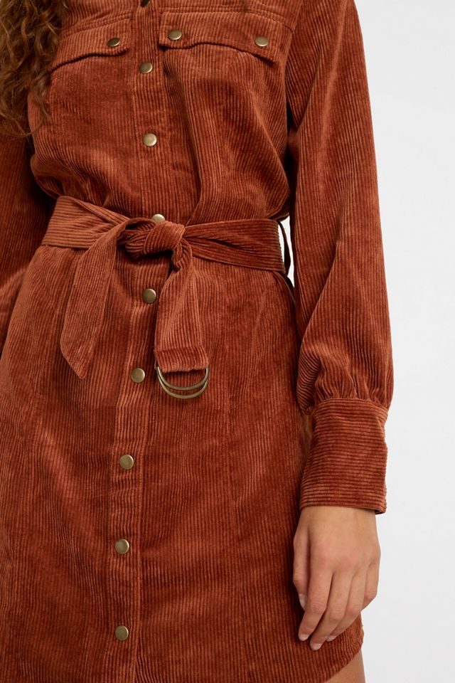 UO Averie Corduroy Belted Shirt Dress #1