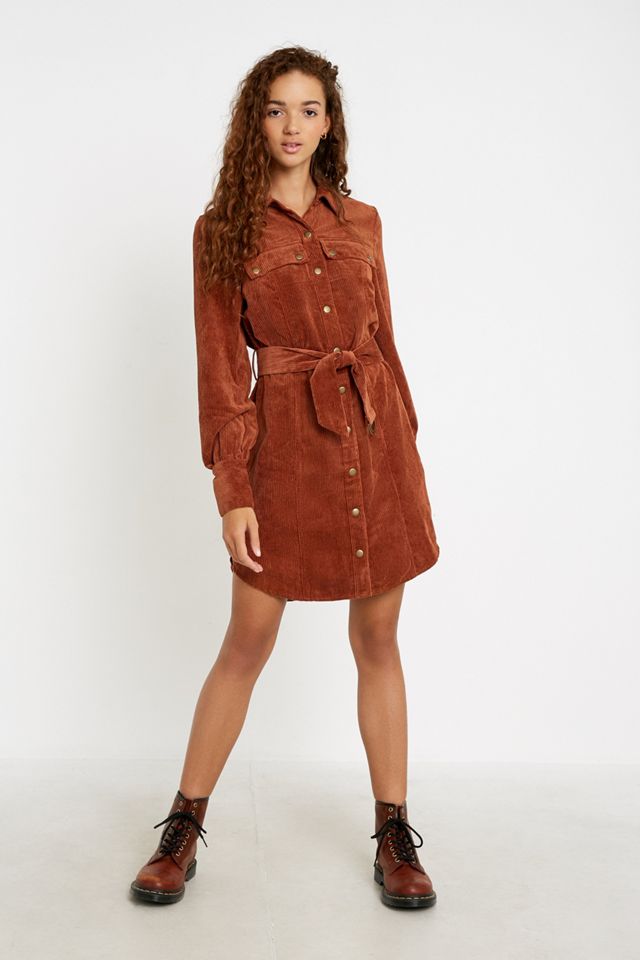 UO Averie Corduroy Belted Shirt Dress #2
