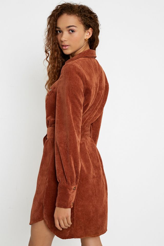UO Averie Corduroy Belted Shirt Dress #3