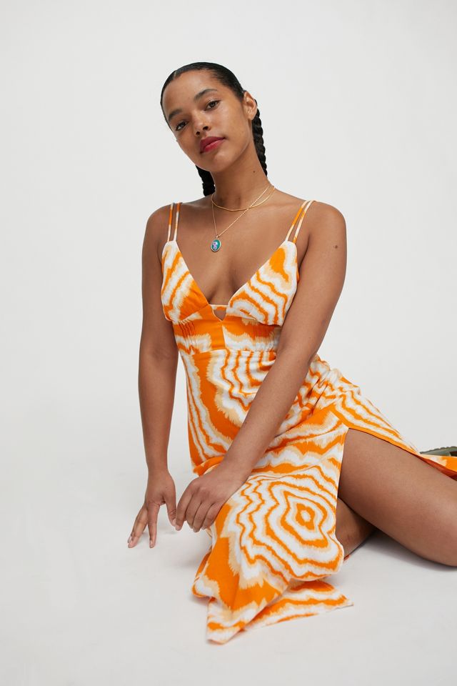 open lace back dress Orange Diamante Halterneck Cut Out Detailing Bodycon Dress