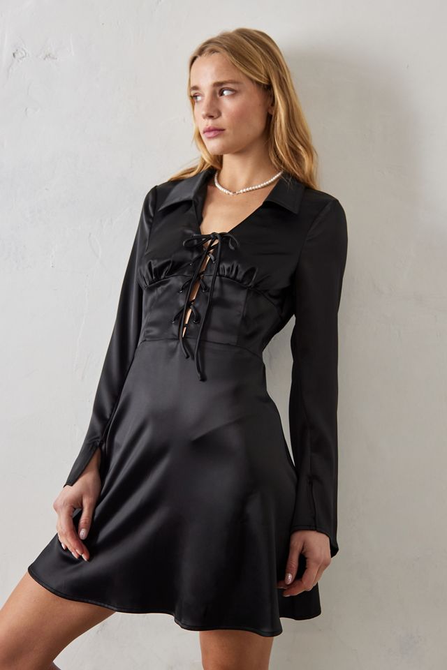 Light Before Dark Courtney Lace-Up Satin Mini Dress 