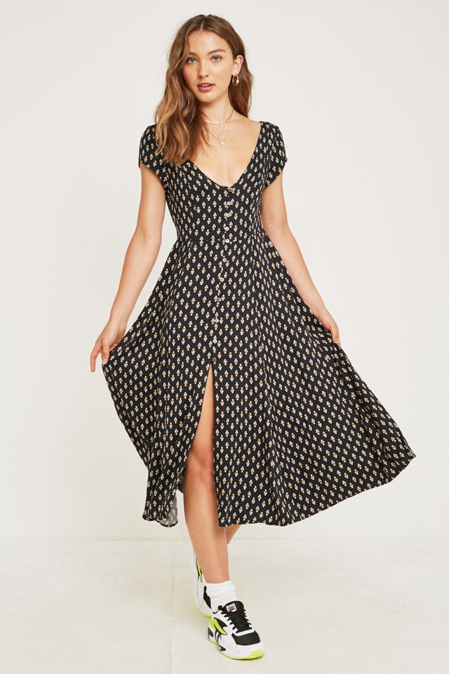 UO Malena Button-Through Black Midi Dress #5