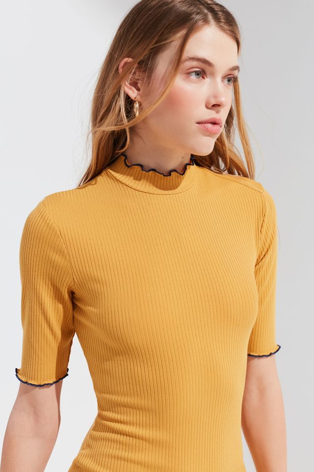 UO Shelly Lettuce-Edge Yellow Turtleneck Dress #1