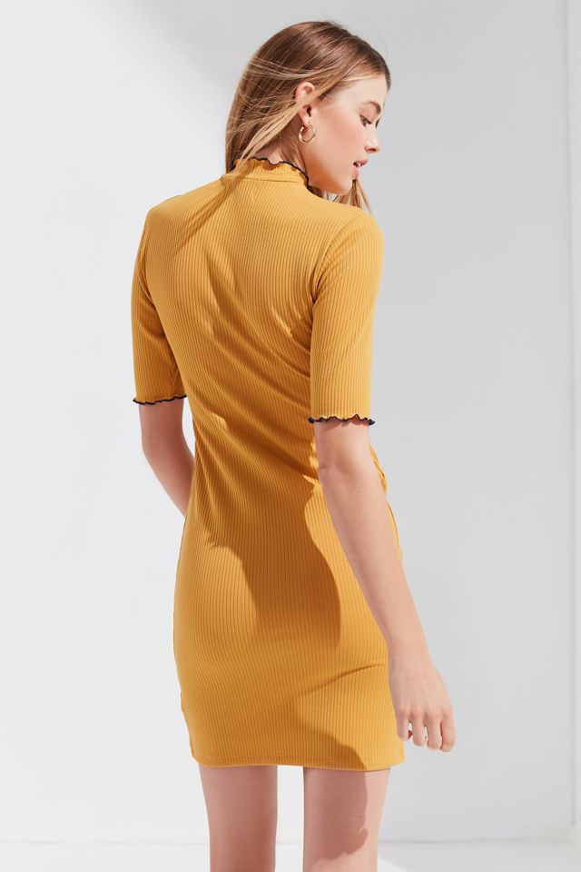 UO Shelly Lettuce-Edge Yellow Turtleneck Dress #2
