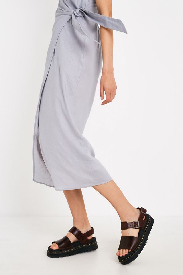 UO Quebec Grey Linen Side-Tie Midi Wrap Dress #1
