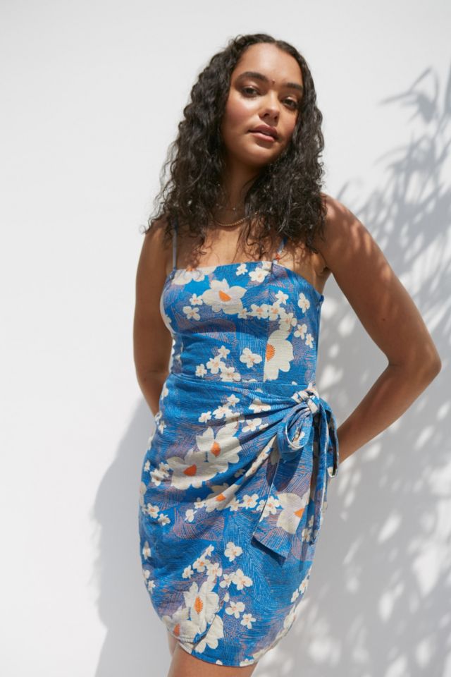 UO Juliette Blue Floral Wrap Around Mini Dress