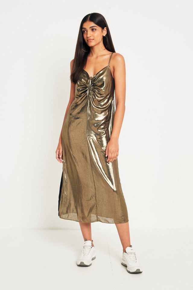 Pins & Needles Ruched Gold Slip Dress | Urban Outfitters UK