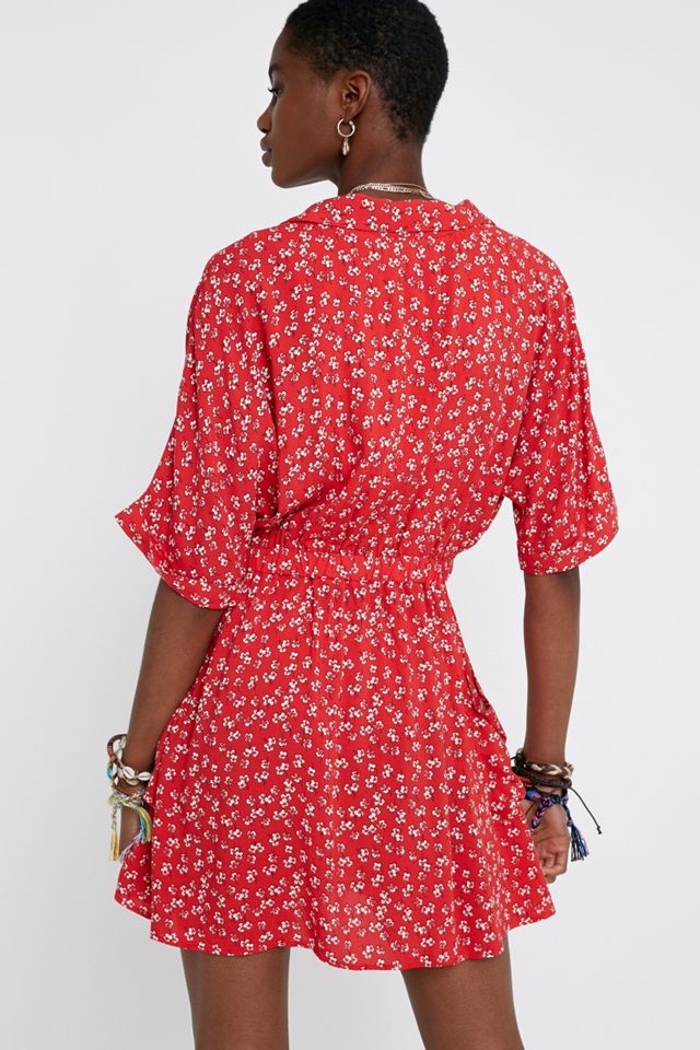 UO Matilda Red Floral Shirt Dress #1
