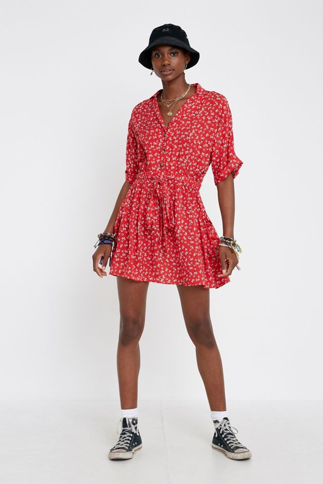 UO Matilda Red Floral Shirt Dress #2