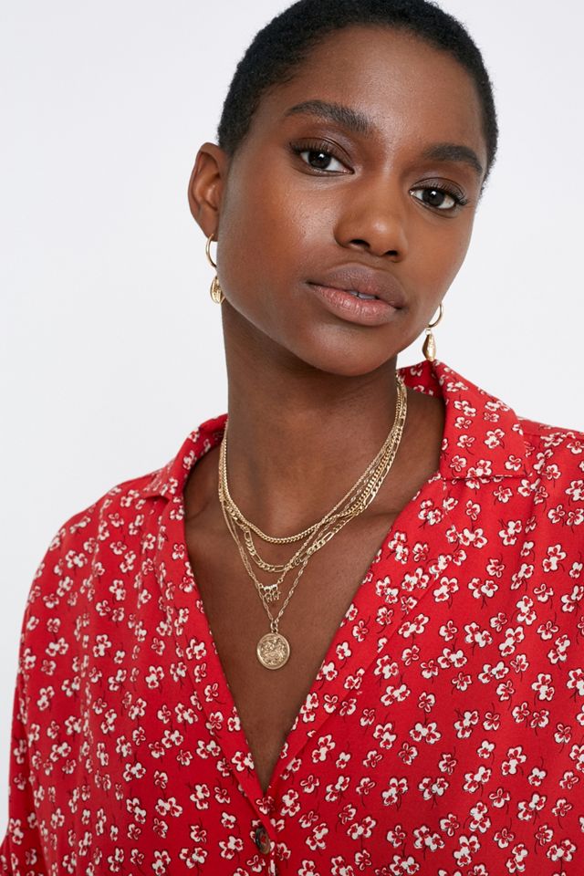 UO Matilda Red Floral Shirt Dress #3