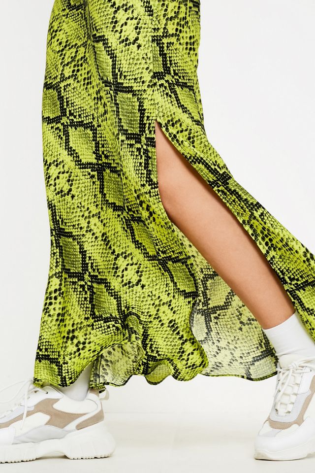 UO Lime Green Snake Print Slip Dress #1
