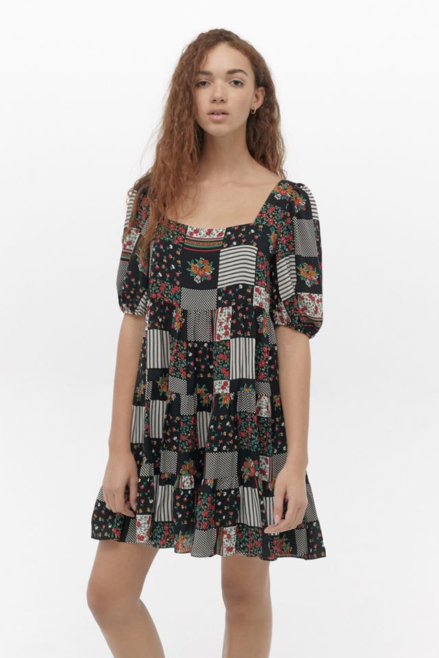 UO Fleur Patchwork Babydoll Mini Dress