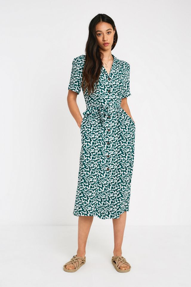 UO Victoria Green Floral Shirt Dress #1