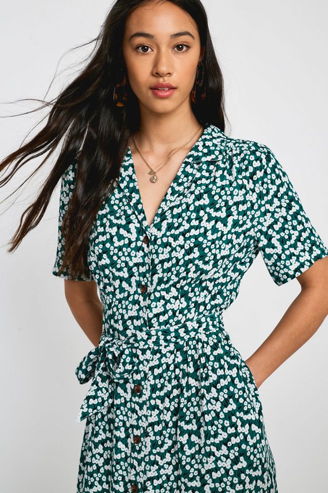 UO Victoria Green Floral Shirt Dress #3