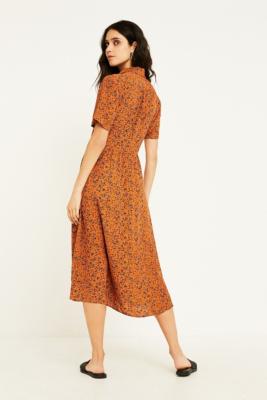 UO Floral Print Midi Shirt Dress | Urban Outfitters UK