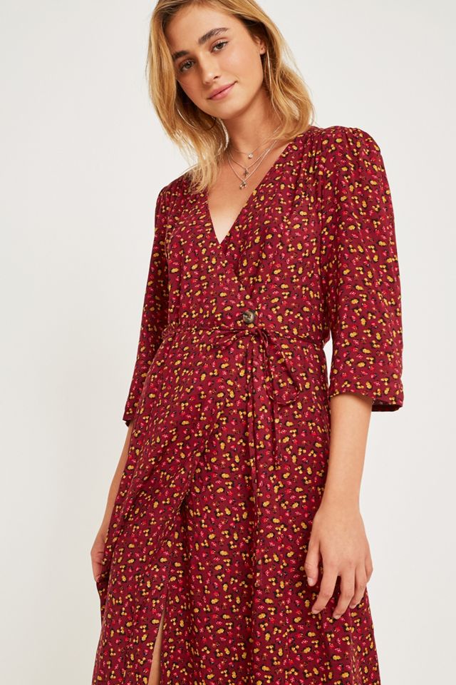 UO - Robe boutonnée à fleurs bordeaux  #2
