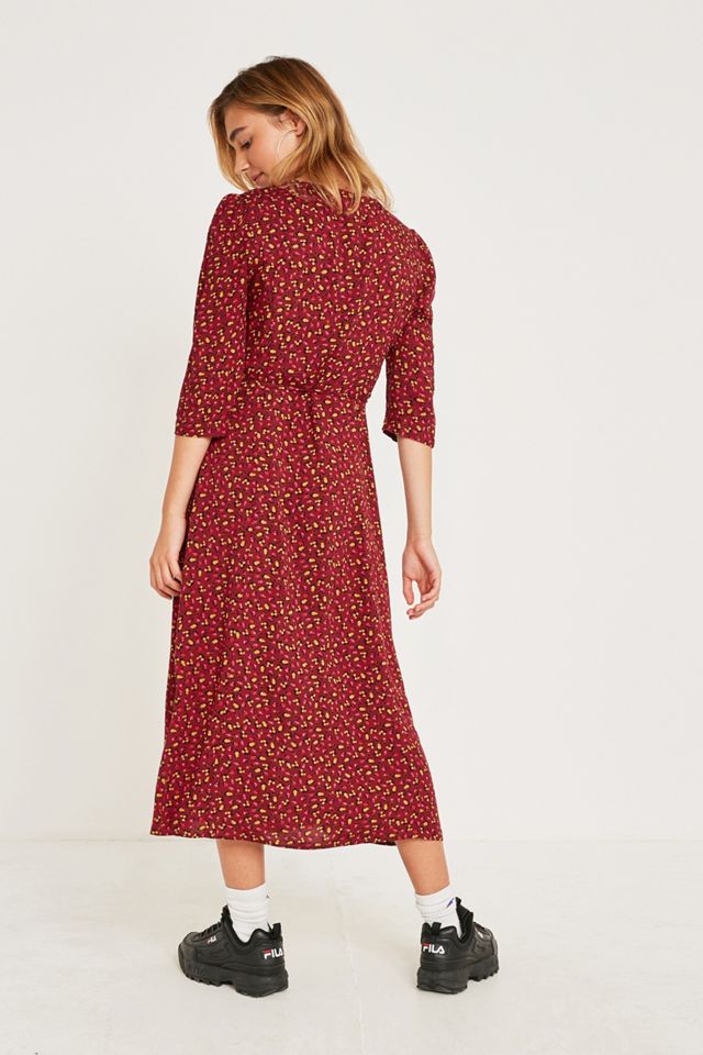 UO - Robe boutonnée à fleurs bordeaux  #4