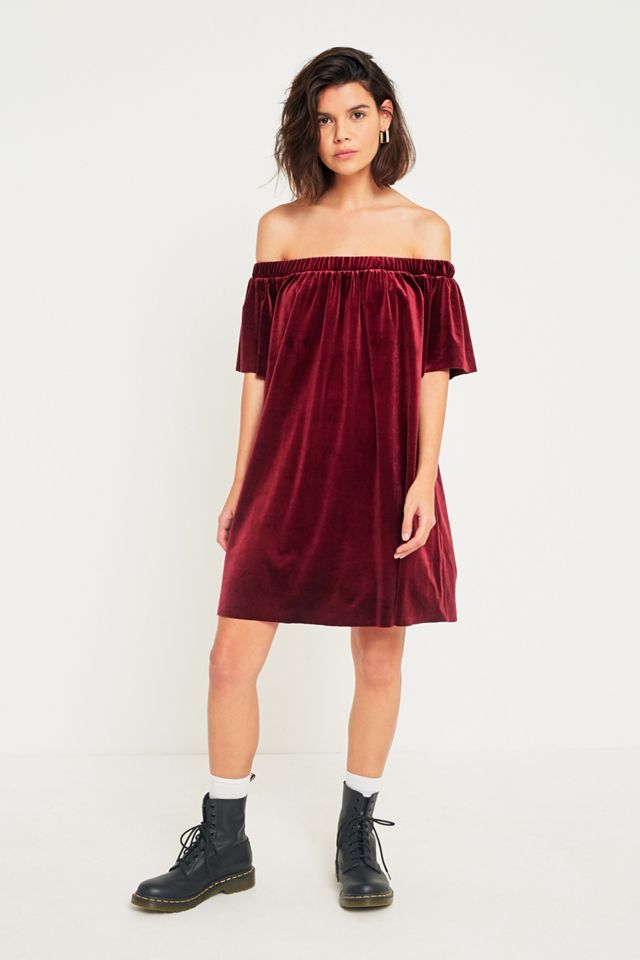 Pins + Needles Red Off-the-Shoulder Velvet Dress #1