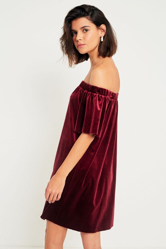 Pins + Needles Red Off-the-Shoulder Velvet Dress #2