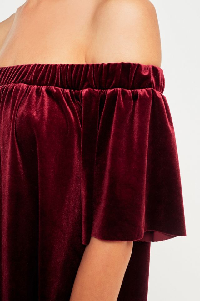 Pins + Needles Red Off-the-Shoulder Velvet Dress #3