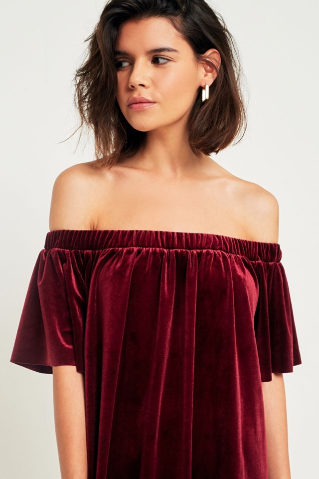 Pins + Needles Red Off-the-Shoulder Velvet Dress #4
