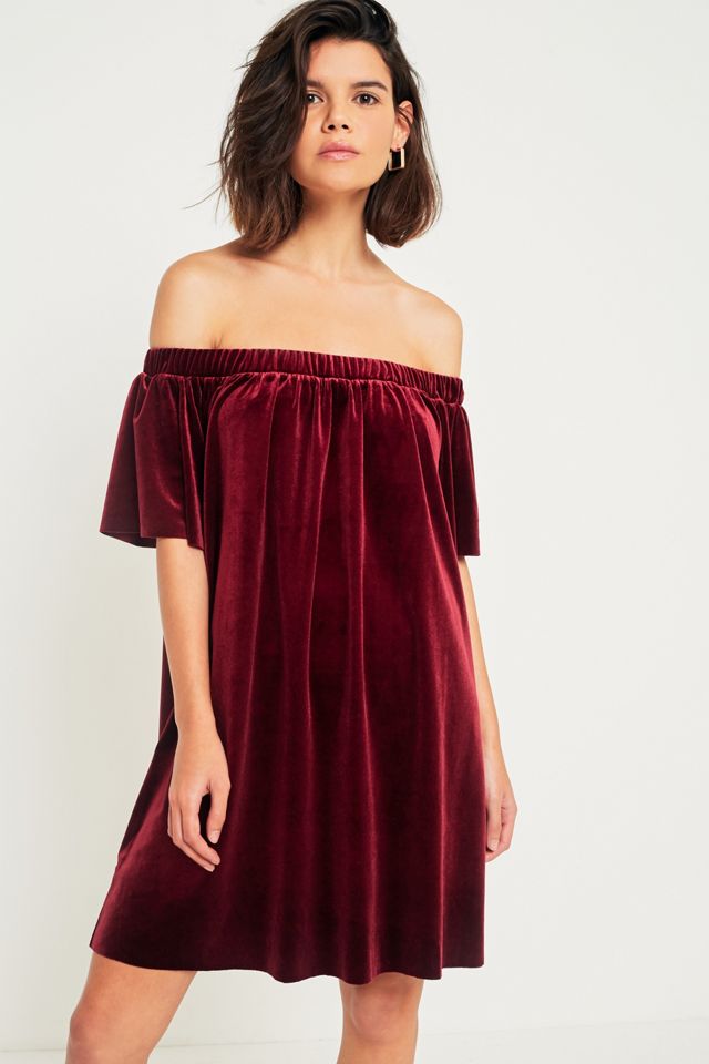 Pins + Needles Red Off-the-Shoulder Velvet Dress #5