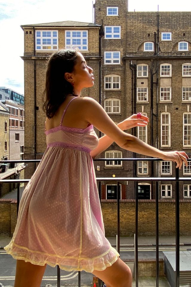 UO - Robe babydoll en tulle à pois rose et citron  #4