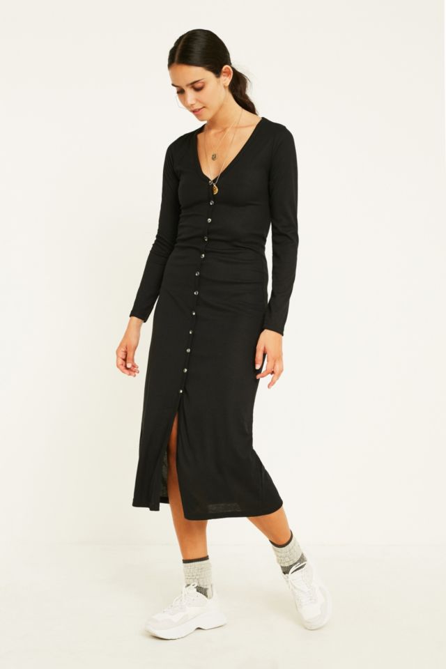 UO Rib Knit Button-Through Dress | Urban Outfitters UK