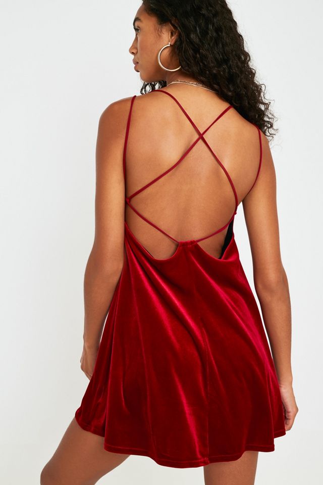 UO Tessa Red Velvet Strappy Low-Back Mini Dress | Urban Outfitters UK