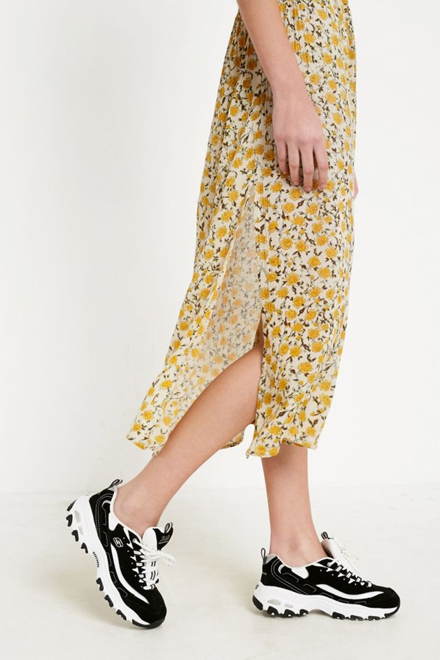 UO Carrie Yellow Floral Frill Midi Dress #3