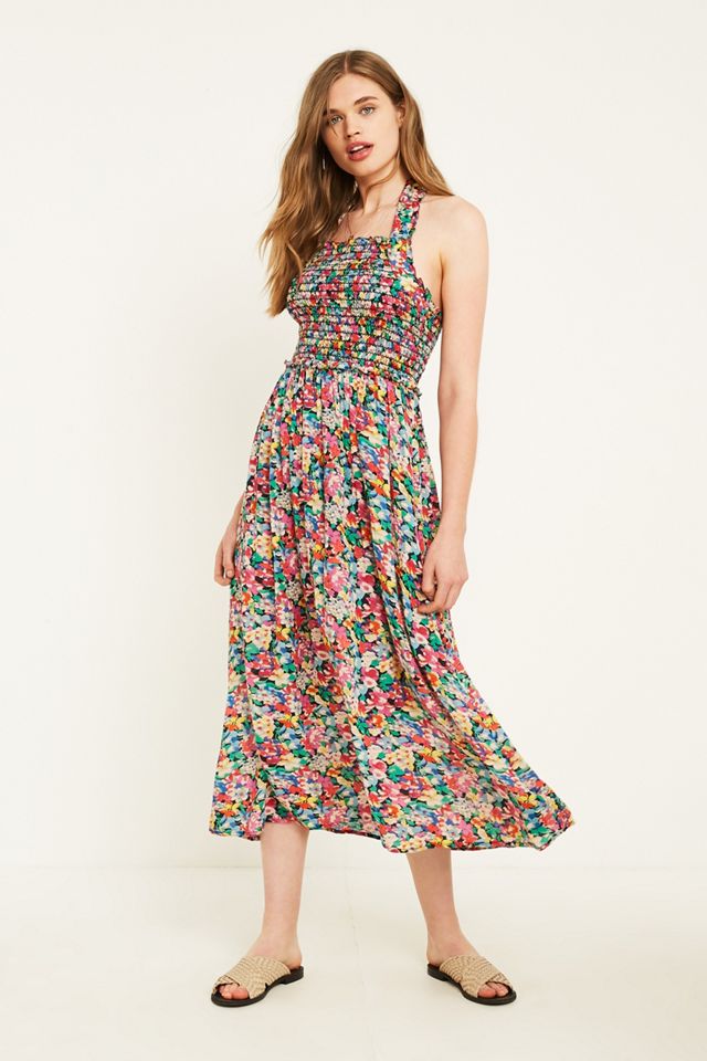 UO Floral Halter Neck Picnic Midi Dress #1