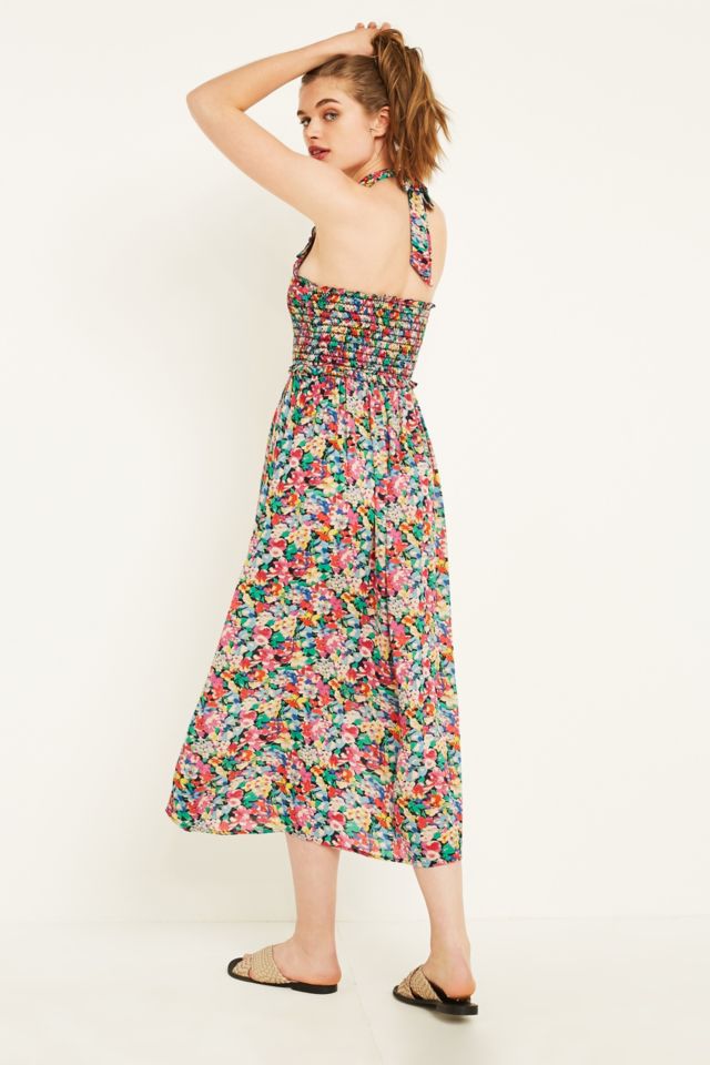 UO Floral Halter Neck Picnic Midi Dress
