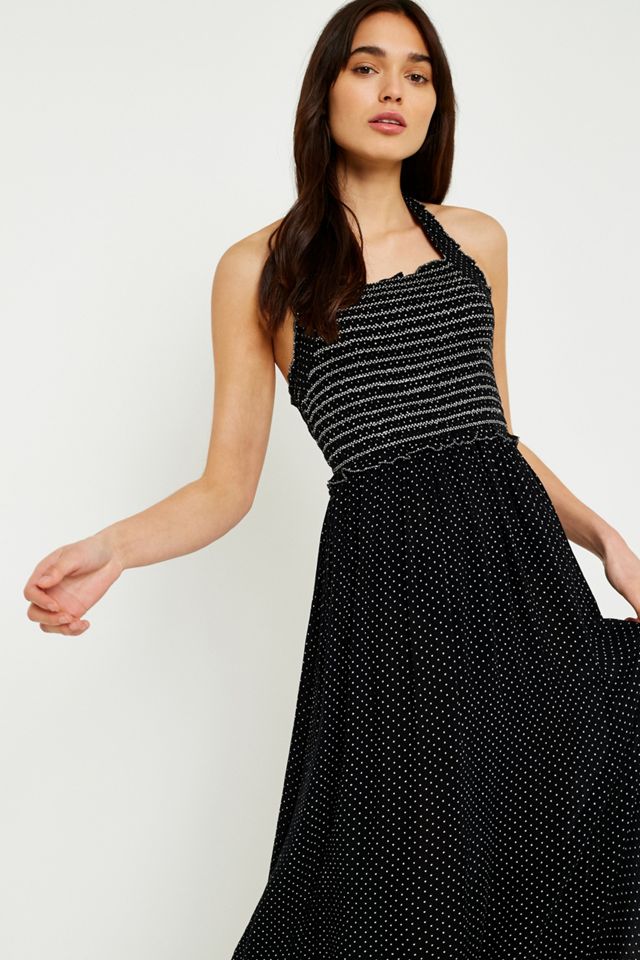 UO Picnic Polka Dot Smocked Halter Midaxi Dress #1