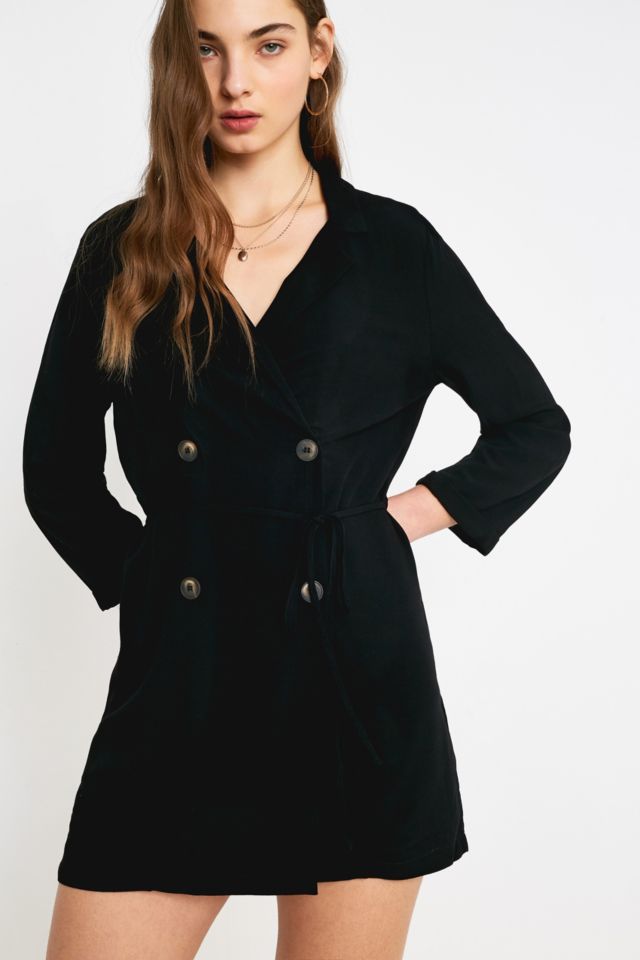 UO Black Revere Collar Shirt Dress | Urban Outfitters UK