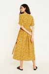UO Gabrielle Mustard Floral Midi Wrap Dress | Urban Outfitters UK
