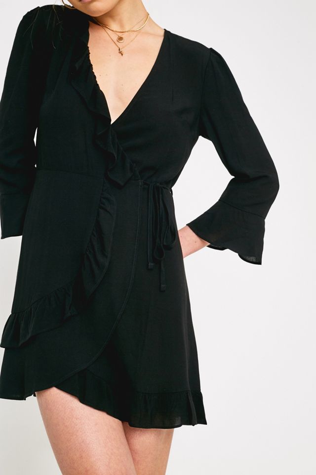 UO Black Frill Wrap Dress #1